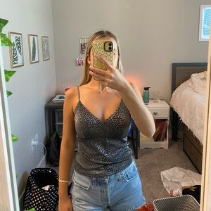 Black leopard print tank top